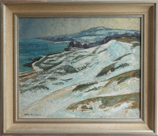 Mid Century Vintage Original Coastal Oil Painting from Sweden