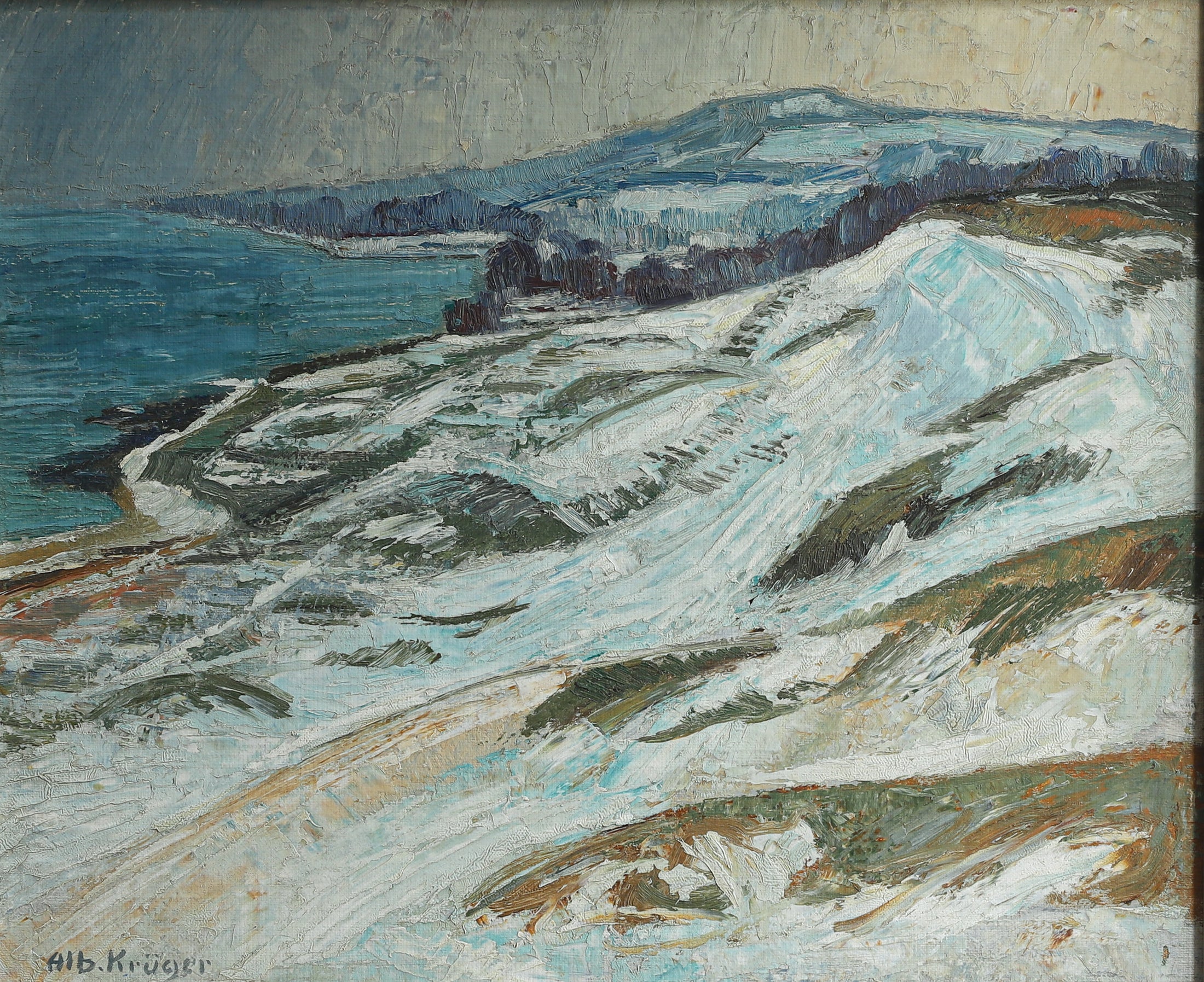 Mid Century Vintage Original Coastal Oil Painting from Sweden