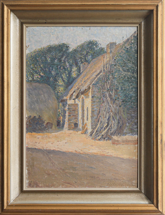 Vintage Original Farmhouse Oil Painting from Sweden