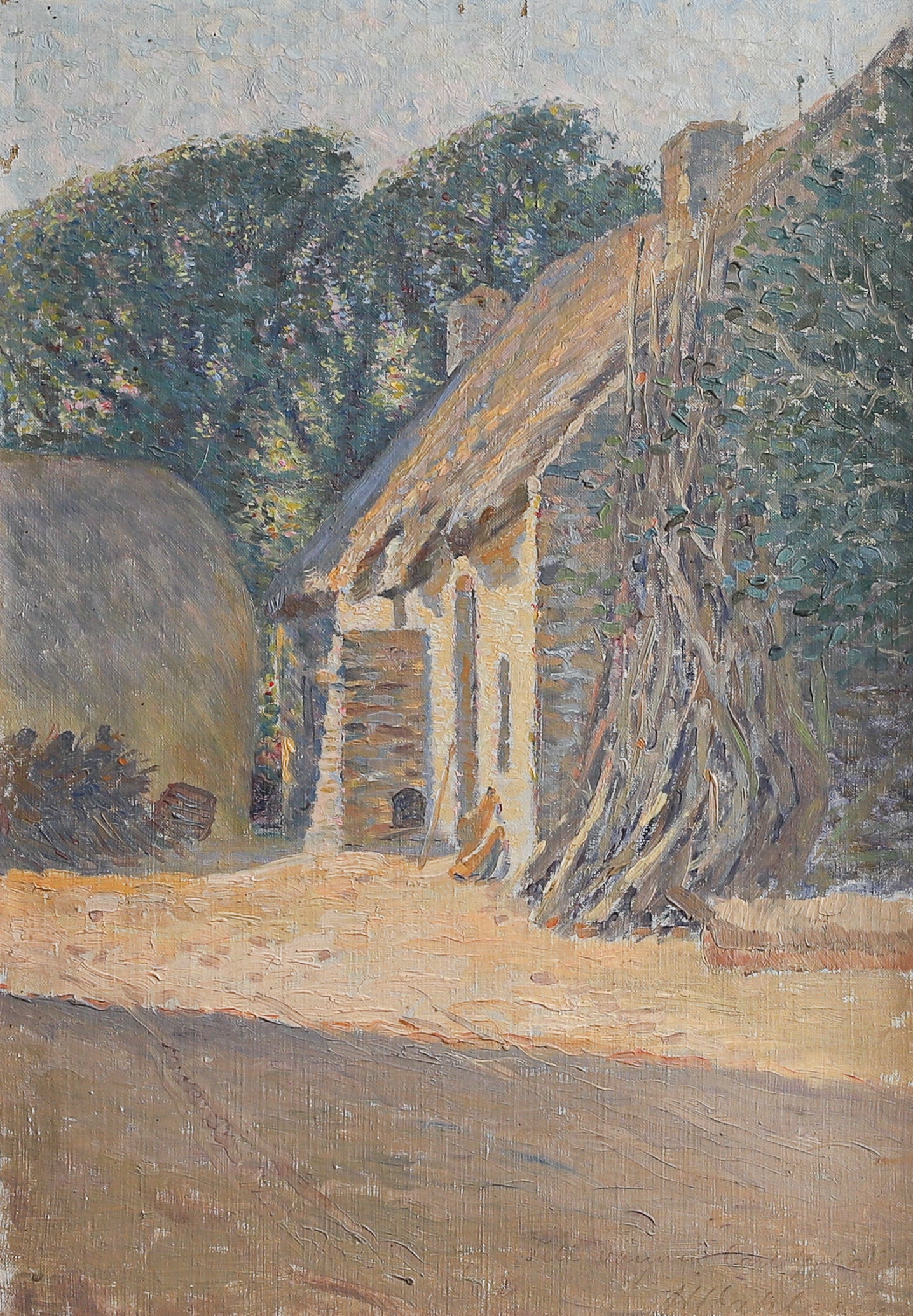 Vintage Original Farmhouse Oil Painting from Sweden