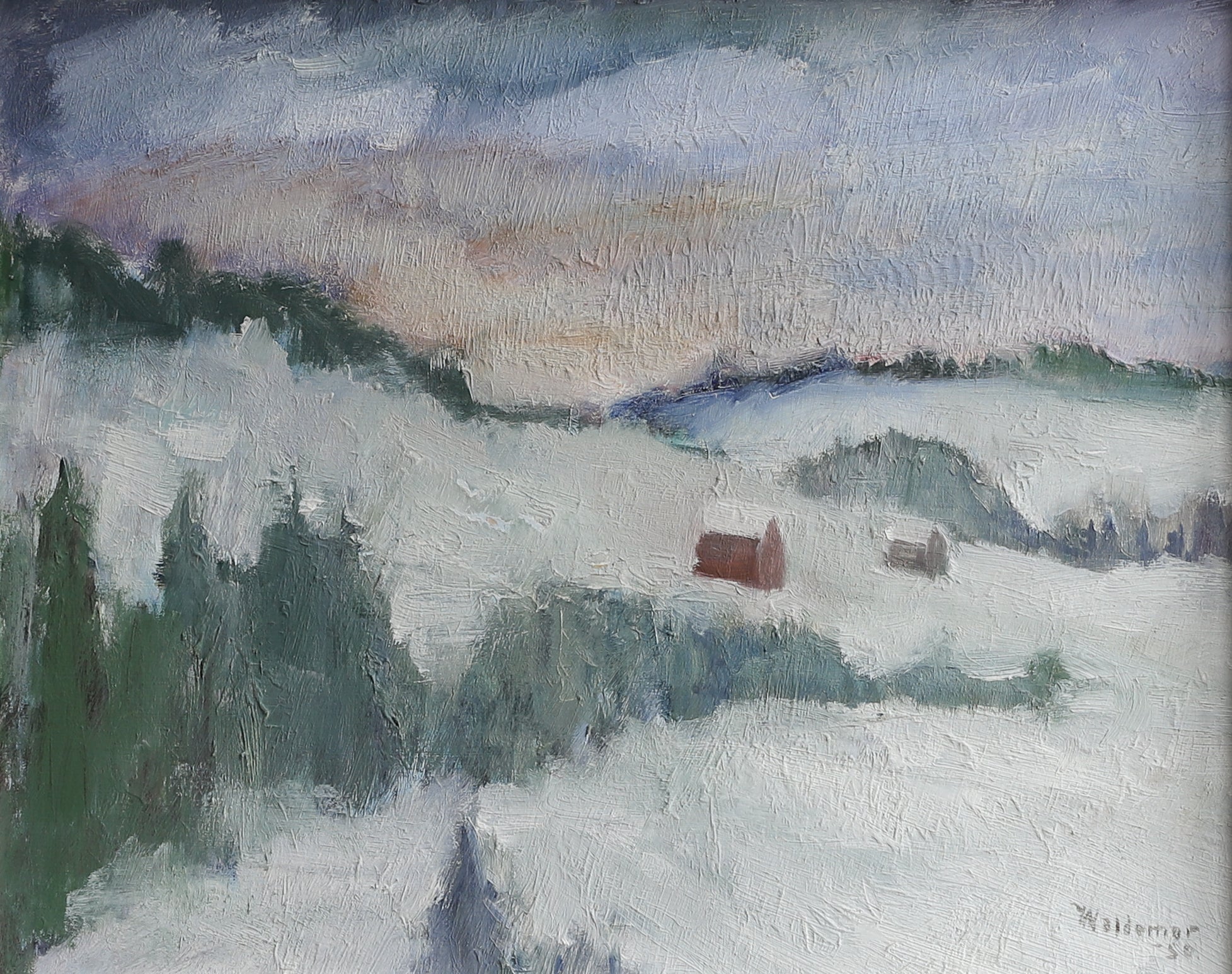 Vintage Art Room Mid Century Original Winter Landscape