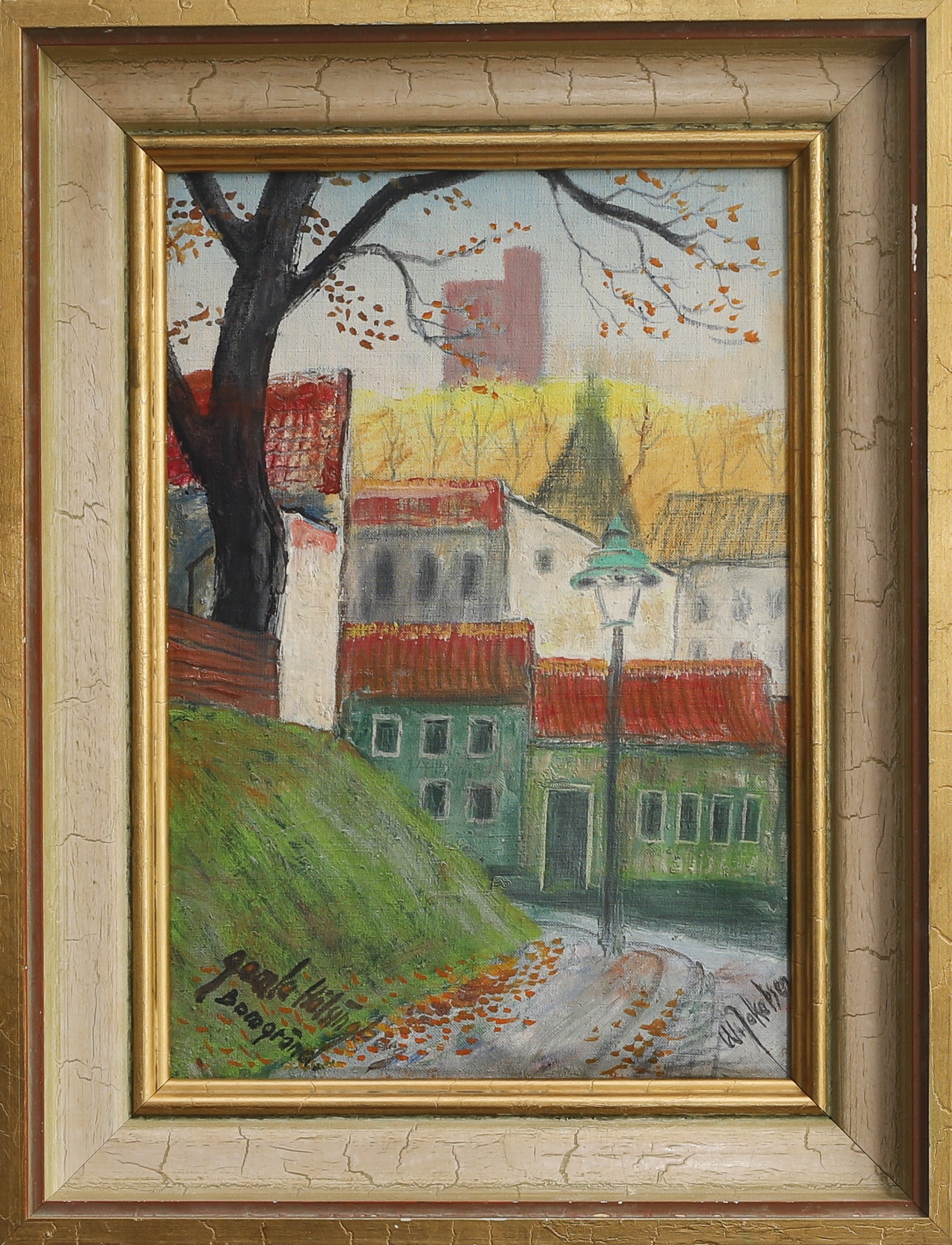 Vintage Mid Century Colorful Landscape Oil Painting from Sweden