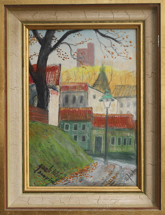 Vintage Mid Century Colorful Landscape Oil Painting from Sweden