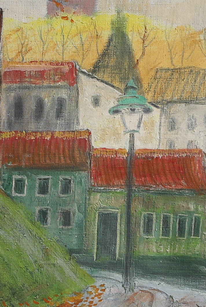 Vintage Mid Century Colorful Landscape Oil Painting from Sweden