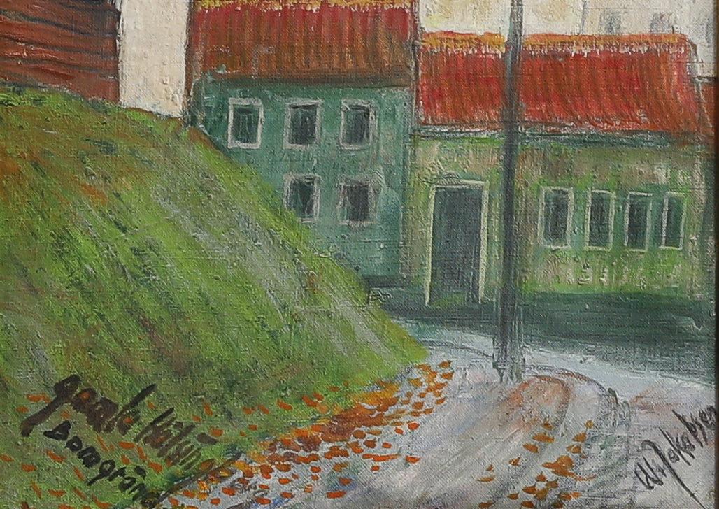 Vintage Mid Century Colorful Landscape Oil Painting from Sweden