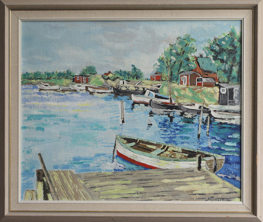 Vintage Mid Century Original Oil Painting from Sweden