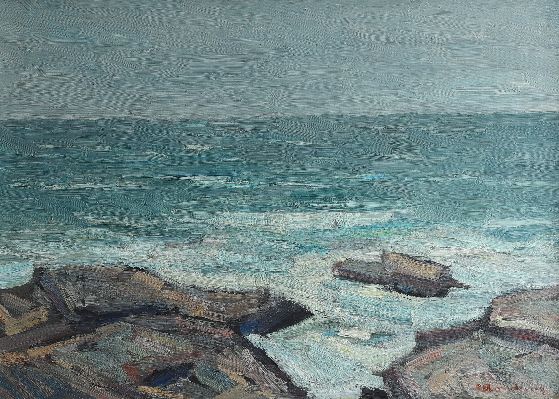 Vintage Art Room Mid Century Vintage Coast Oil Painting