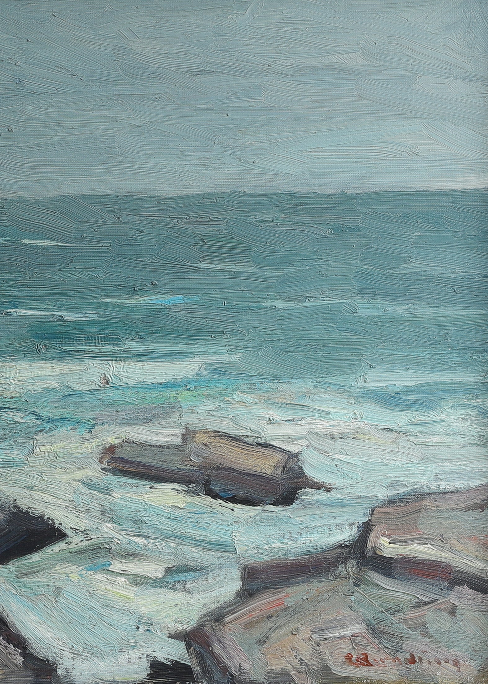 Vintage Art Room Mid Century Vintage Coast Oil Painting