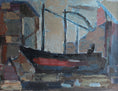 Load image into Gallery viewer, Vintage Mid Century Oil Painting of Boat in Harbor from Sweden
