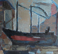 Load image into Gallery viewer, Vintage Mid Century Oil Painting of Boat in Harbor from Sweden
