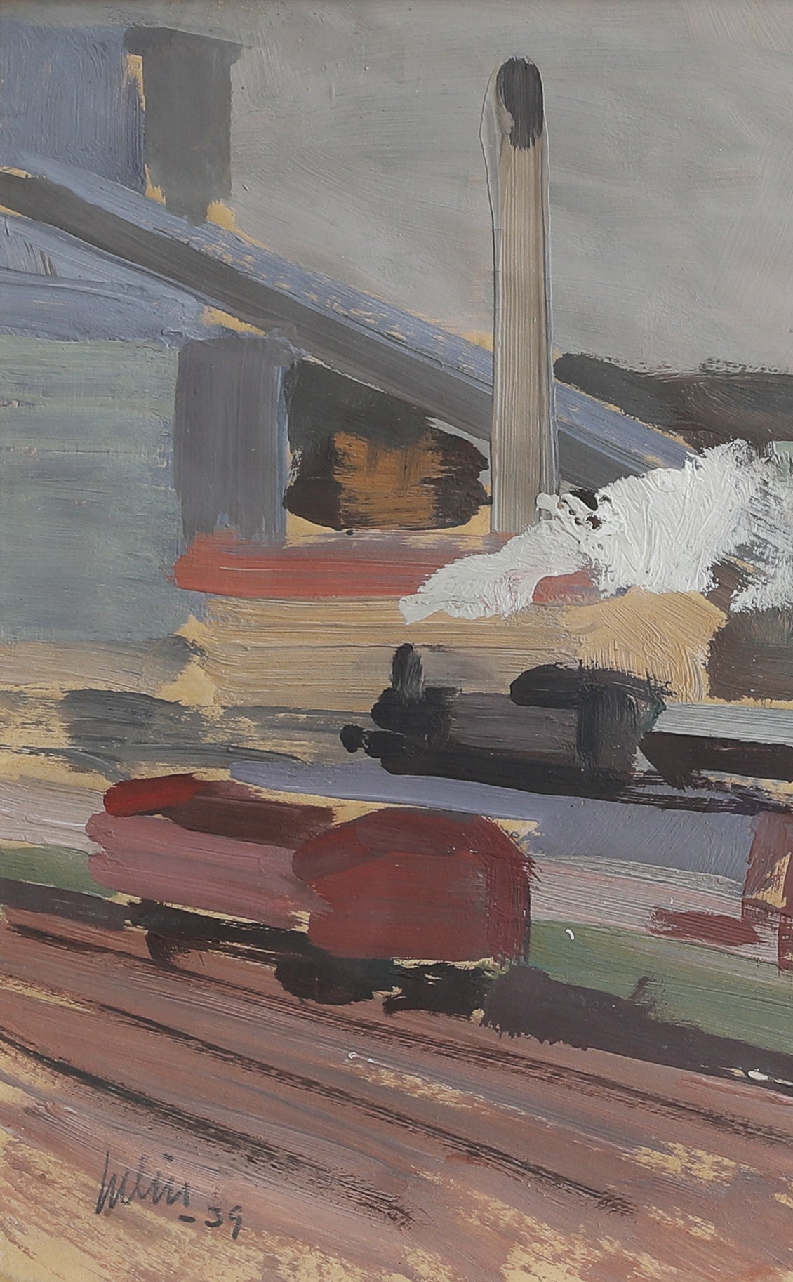 Vintage Art Sweden Original Trainyard Painting