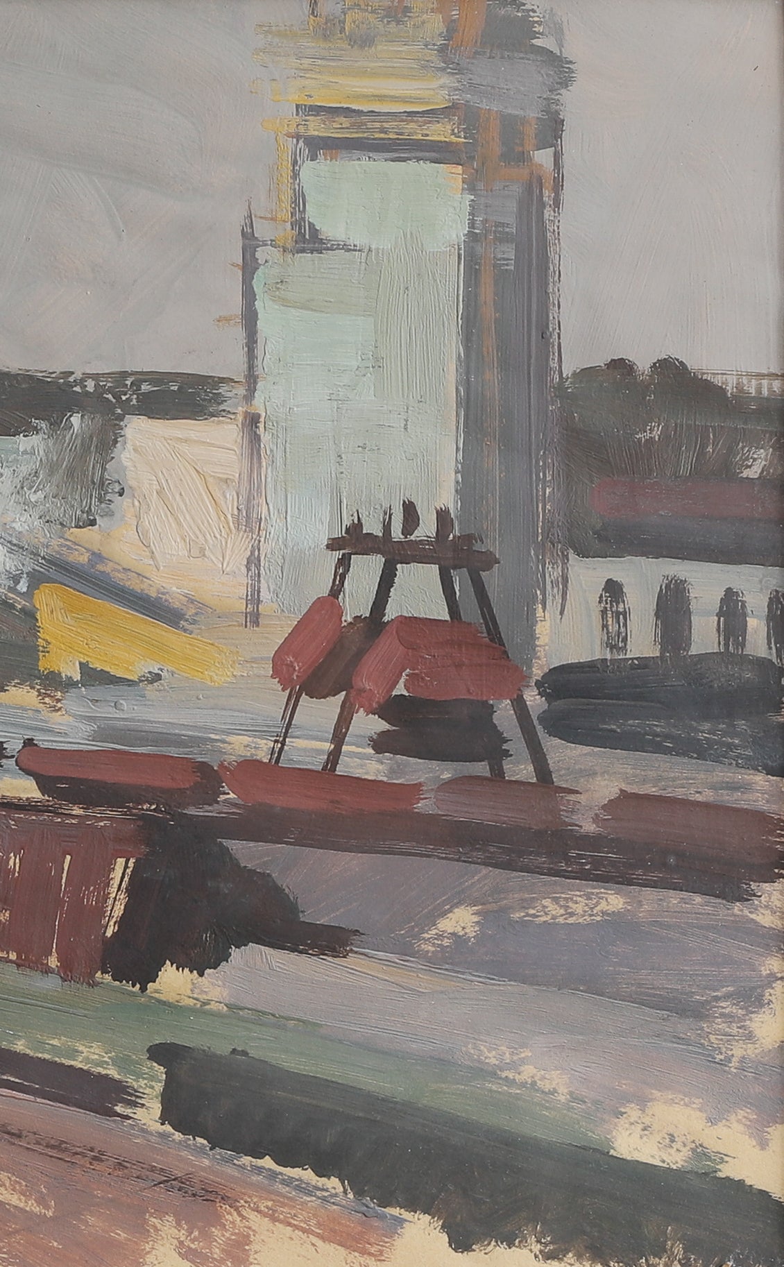 Vintage Art Sweden Original Trainyard Painting