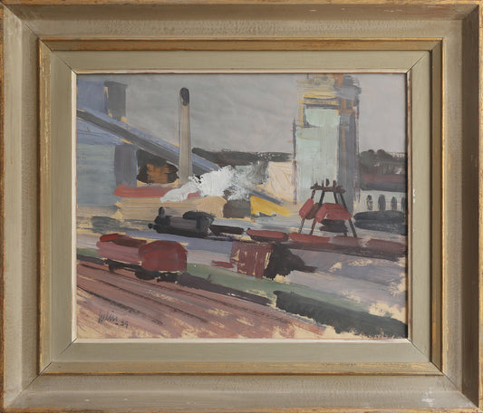 Vintage Art Sweden Original Trainyard Painting