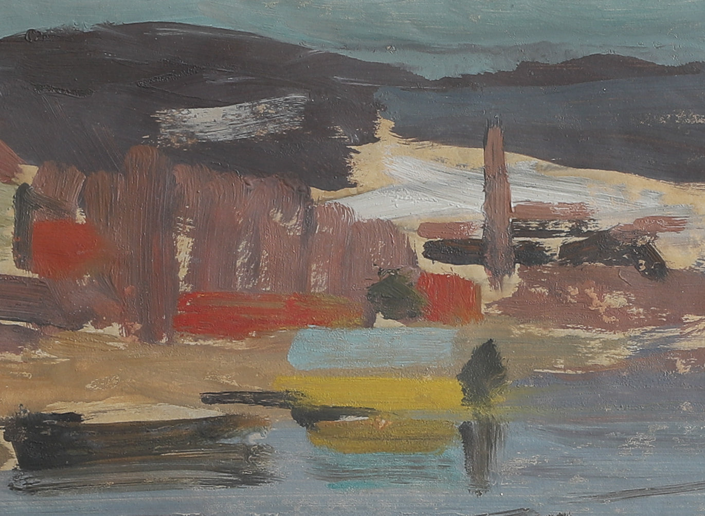 Vintage Art Original Artwork of Harbor From Sweden