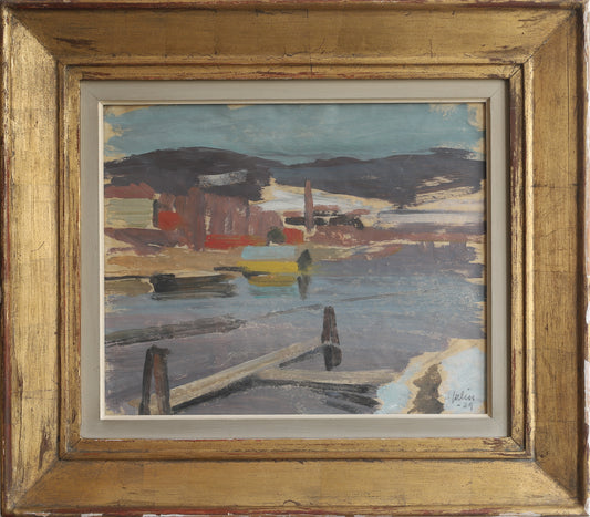 Vintage Art Original Artwork of Harbor From Sweden