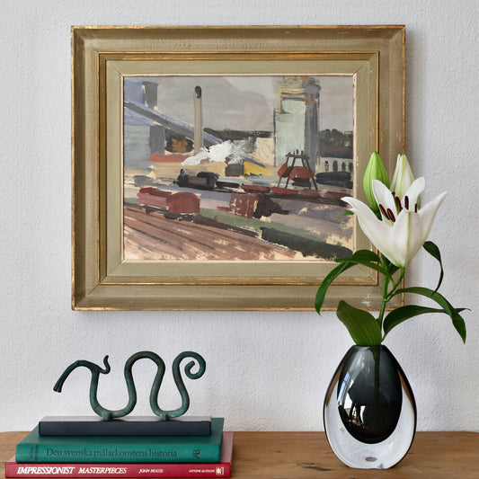 Vintage Art Sweden Original Trainyard Painting