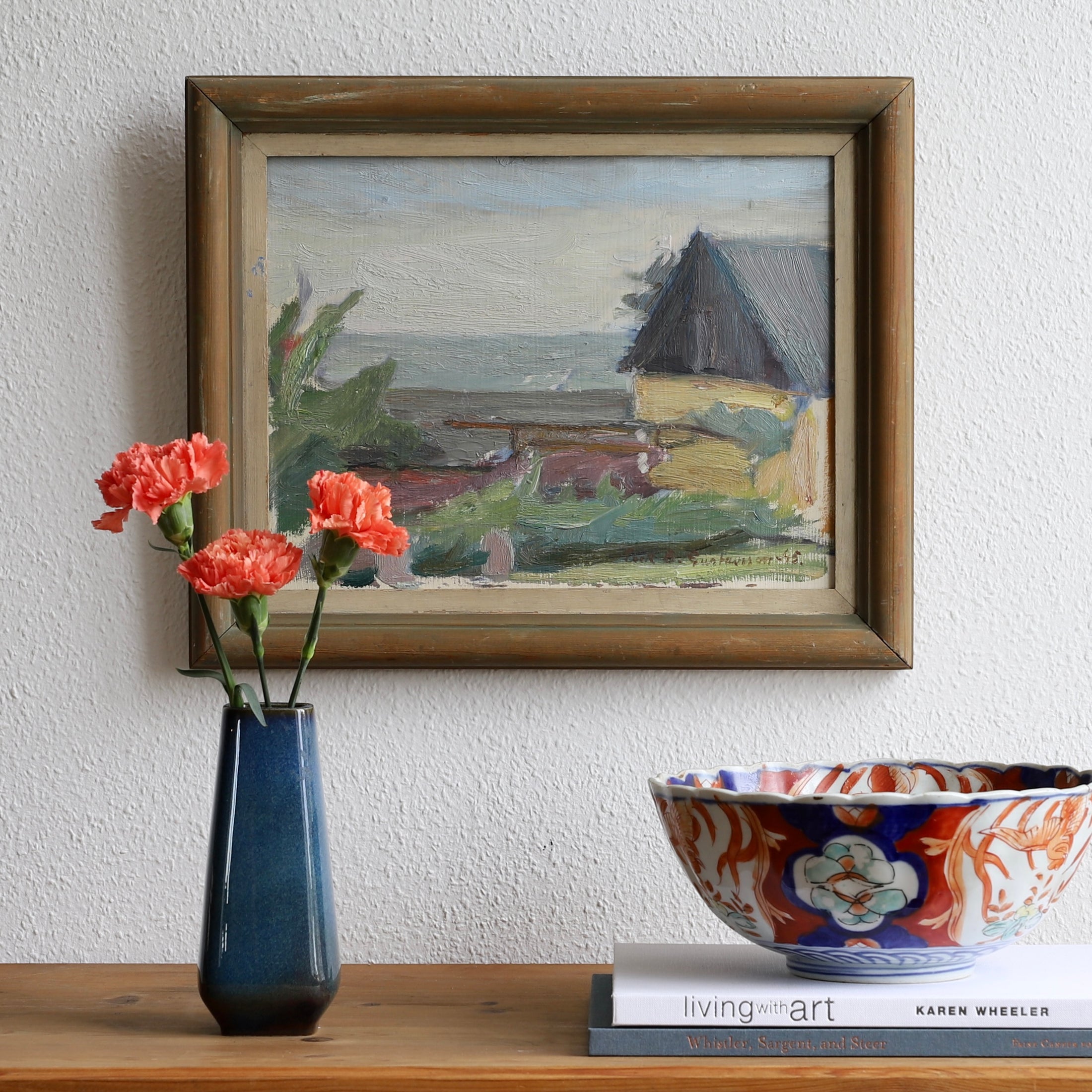Vintage Mid Century Orignal Coastal Oil Painting from Sweden 1945