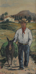 Load image into Gallery viewer, Vintage Art Mid Century Original Oil of Man with Donkey
