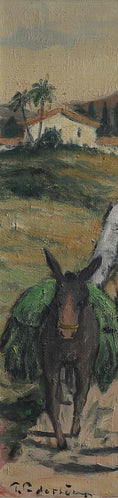 Load image into Gallery viewer, Vintage Art Mid Century Original Oil of Man with Donkey

