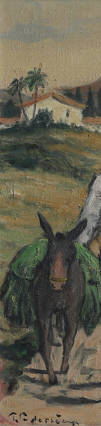 Vintage Art Mid Century Original Oil of Man with Donkey