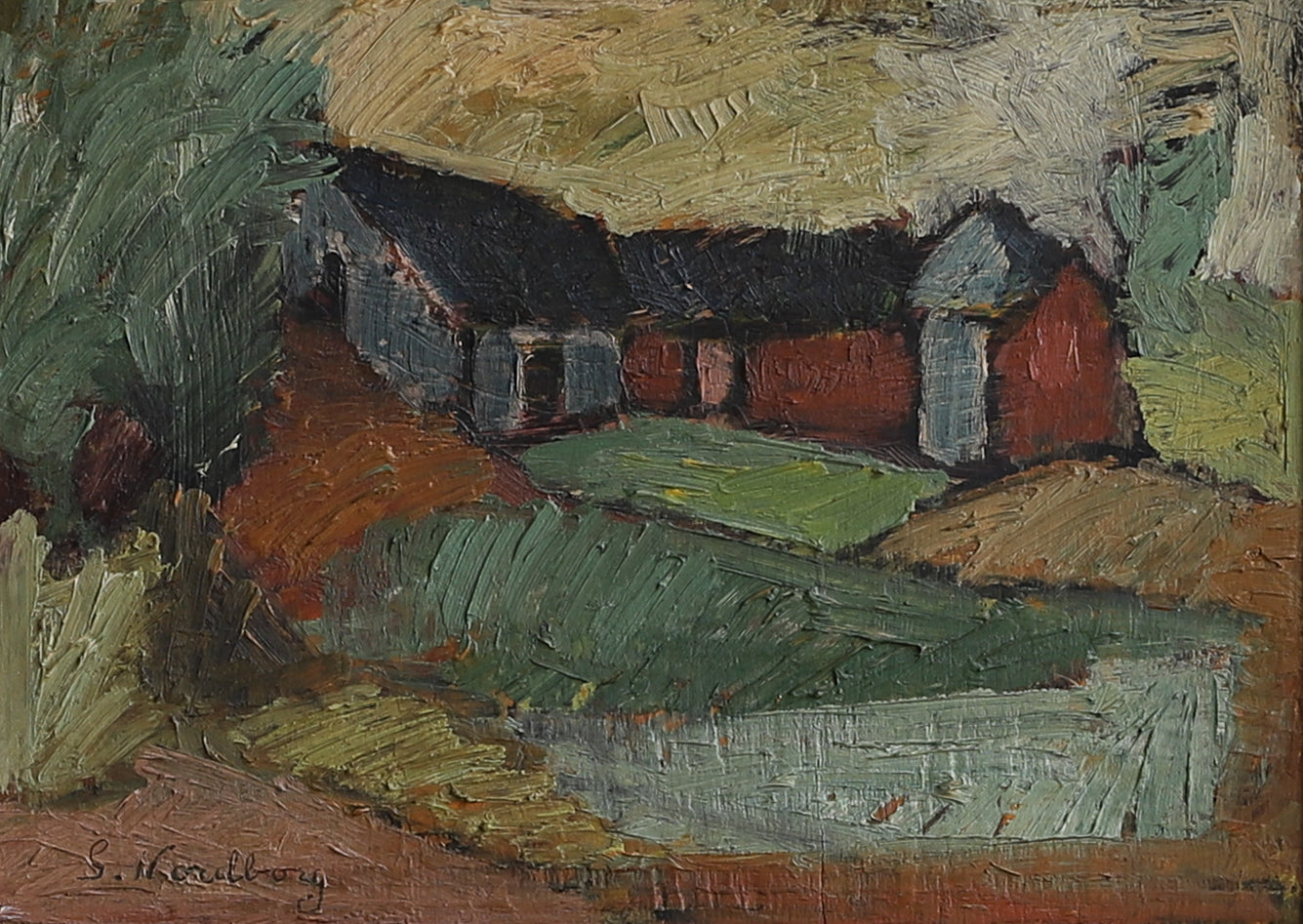 Vintage Art Room Original Farmhouse Painting from Sweden
