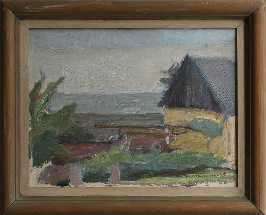Vintage Mid Century Orignal Coastal Oil Painting from Sweden 1945