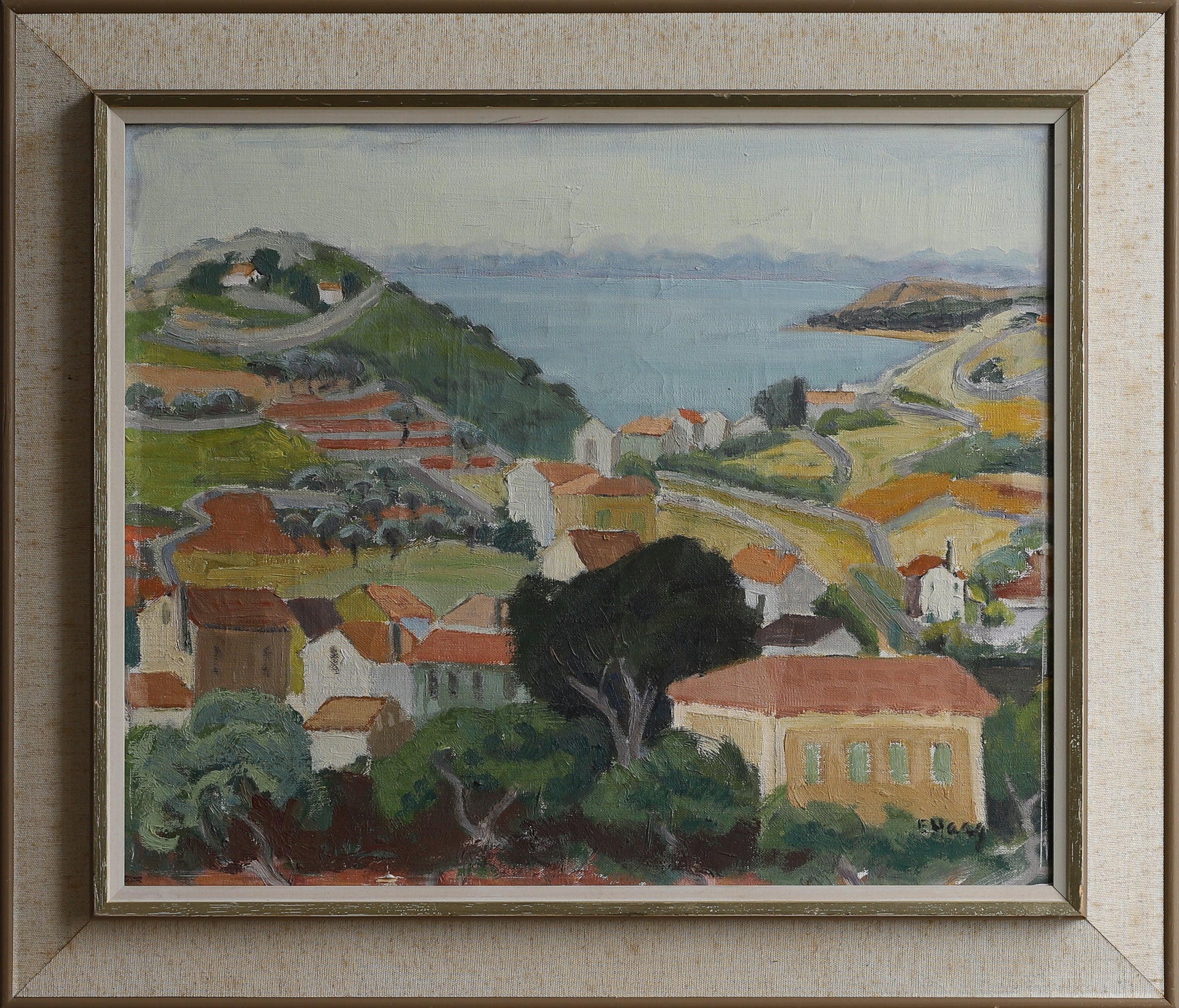 Mid Century Vintage Original Coastal Oil Painting