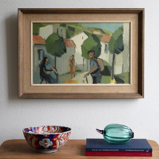 Mid Century Vintage Art Room Original Oil Painting from Sweden