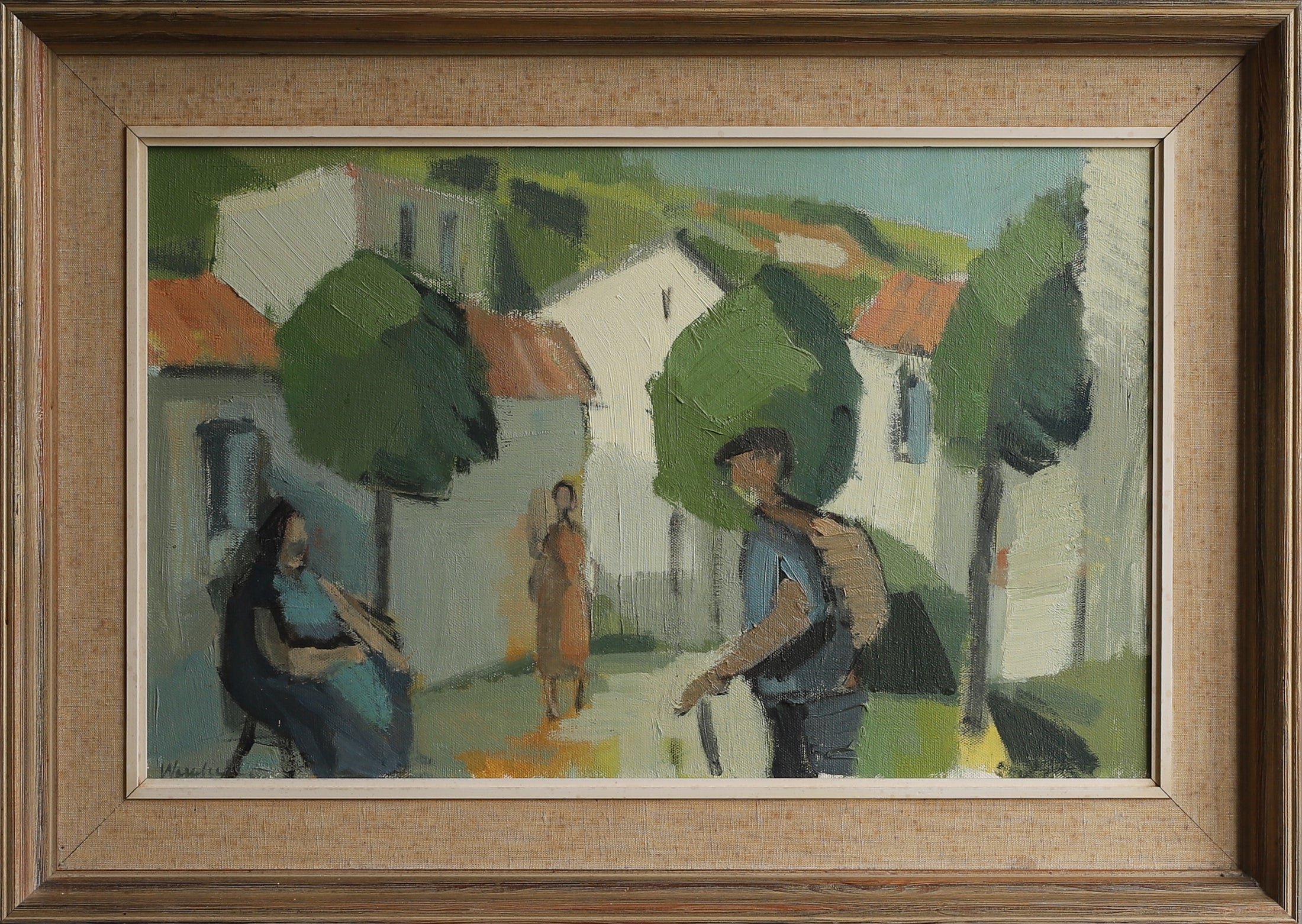 Mid Century Vintage Art Room Original Oil Painting from Sweden