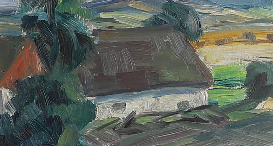 Mid Century Vintage Original Haystack Oil Painting From Sweden