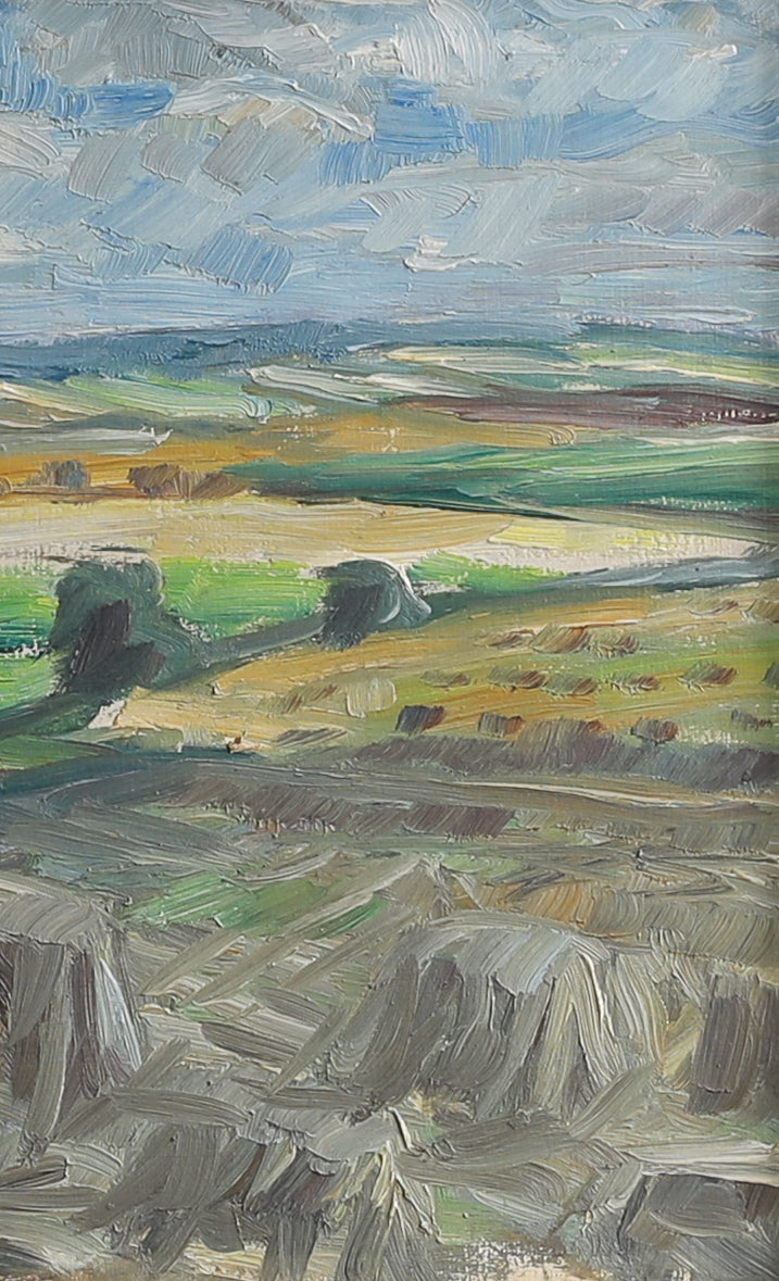 Mid Century Vintage Original Haystack Oil Painting From Sweden