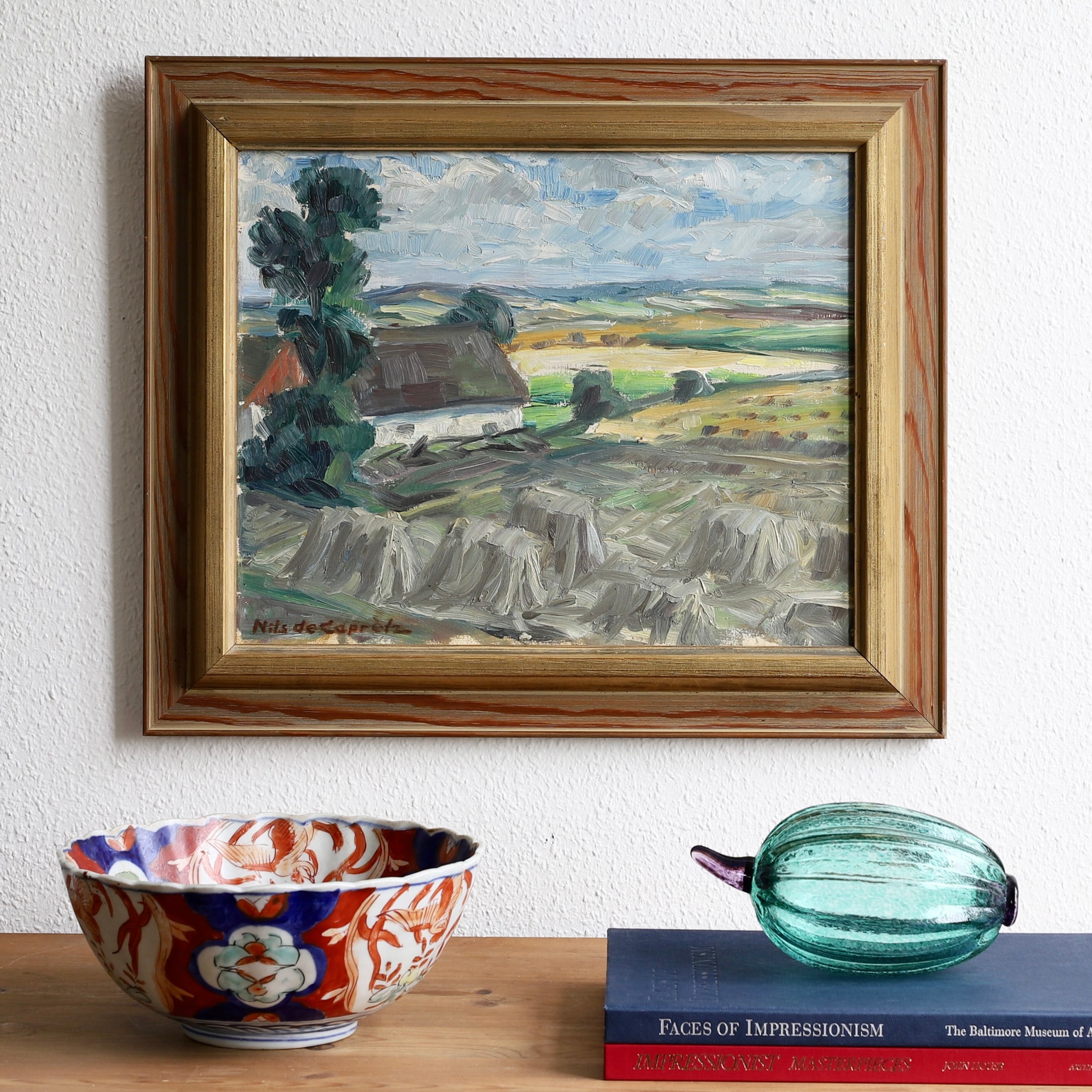 Mid Century Vintage Original Haystack Oil Painting From Sweden
