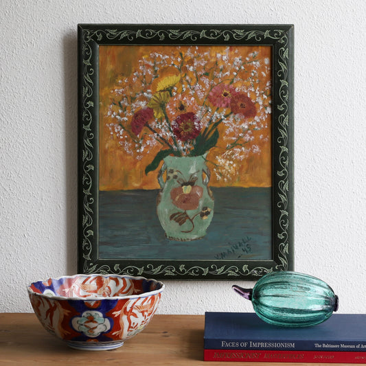Original Vintage Art Still Life Oil Painting from Sweden