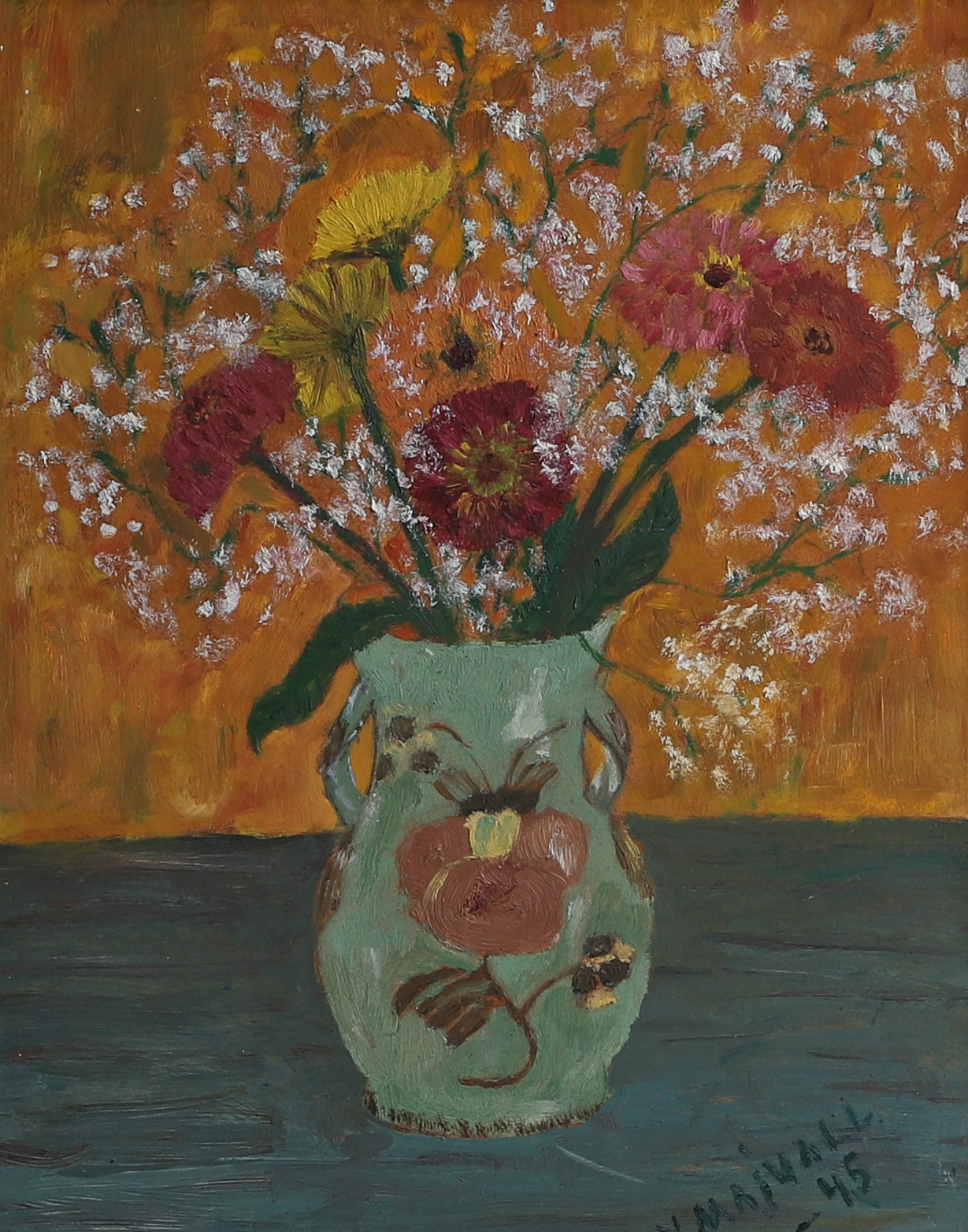 Original Vintage Art Still Life Oil Painting from Sweden
