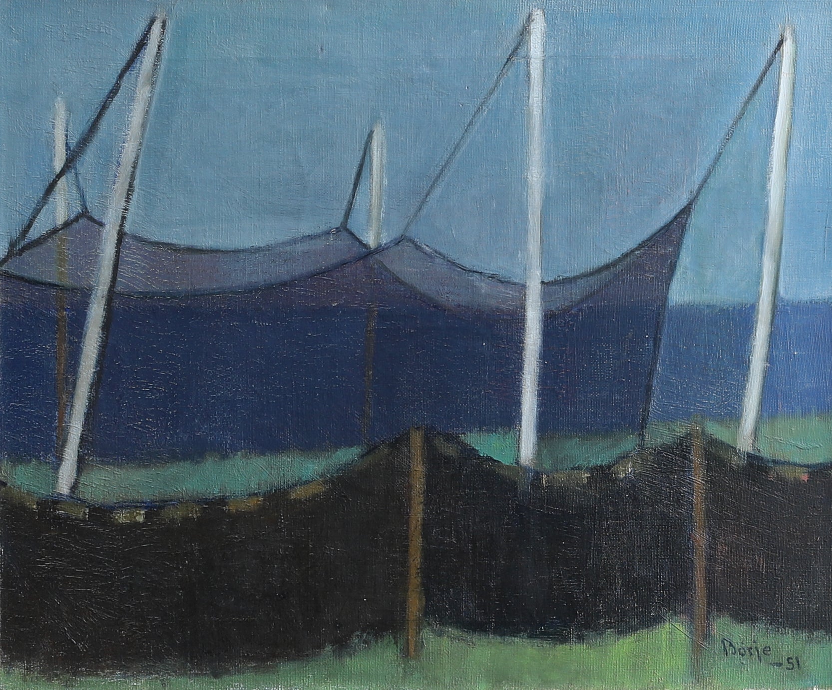 Original Mid Century Coastal Oil Painting from Sweden