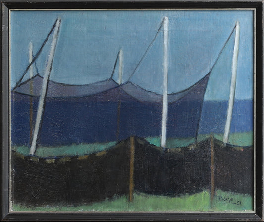 Original Mid Century Coastal Oil Painting from Sweden