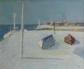 Load image into Gallery viewer, Mid Century Vintage Art Original Harbor Oil Painting from Sweden
