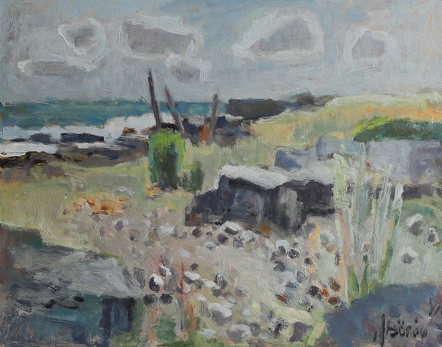 Vintage Coastal Oil Painting From Sweden by J Bören