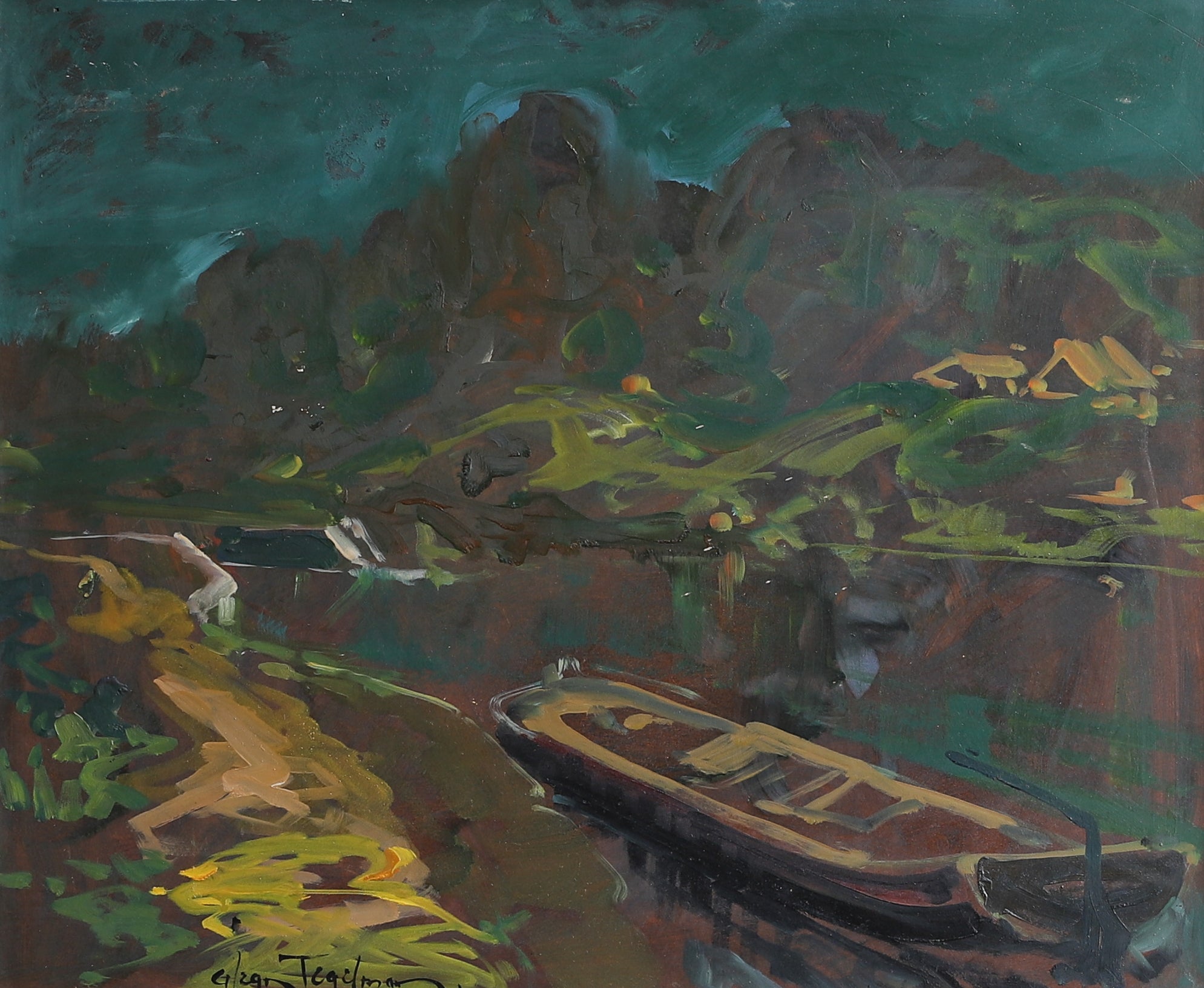 Affordable Art Mid Century Vintage Original Oil Painting  from Sweden