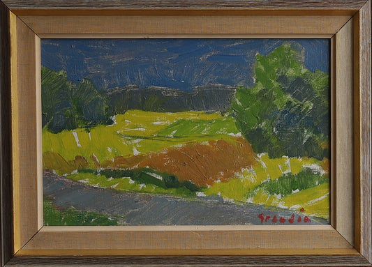 Mid Century Original Colorful Landscape Oil Painting from Sweden