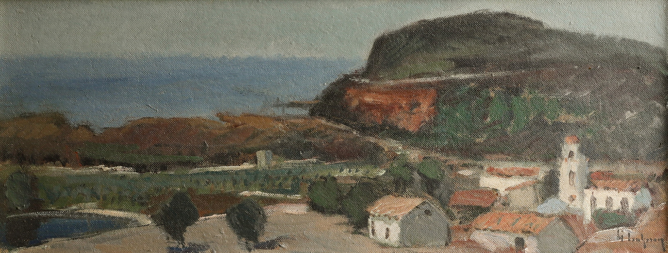 Mid Century Coastal Oil Painting Vintage Art from Sweden