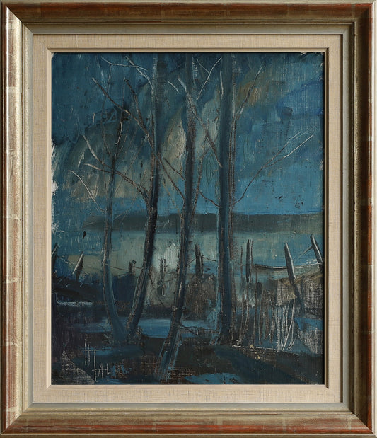 Vintage Art Mid Century Original Oil Painting Landscape from Sweden