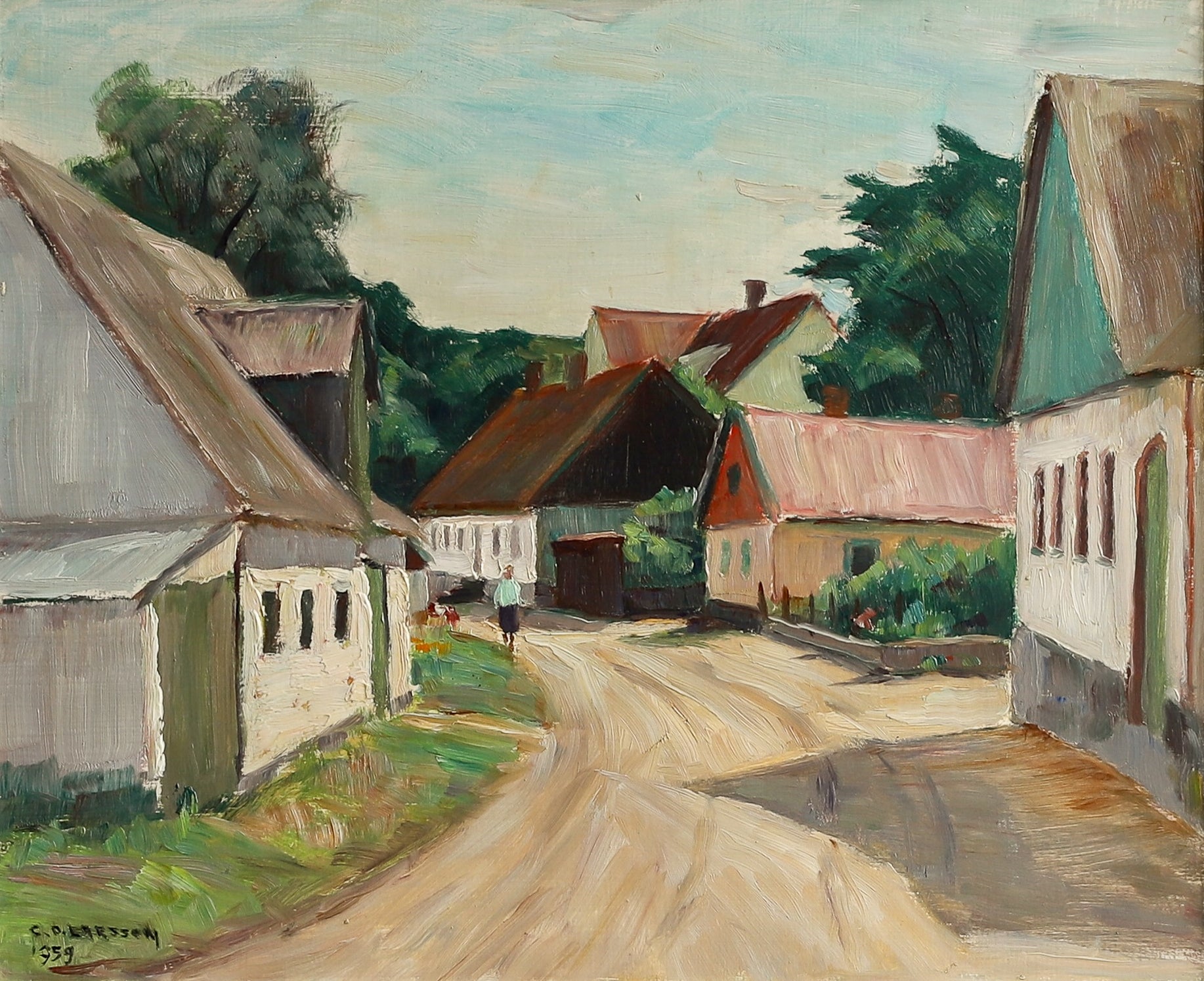 Charming Mid Century Original Oil Painting from Sweden 1959