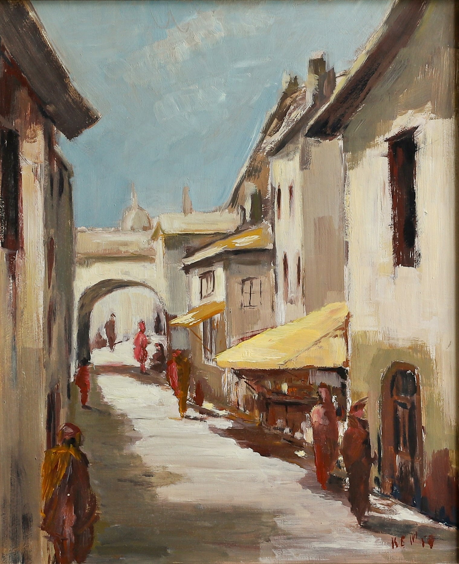 Vintage Art Room Original Cityscape Oil Painting from Sweden