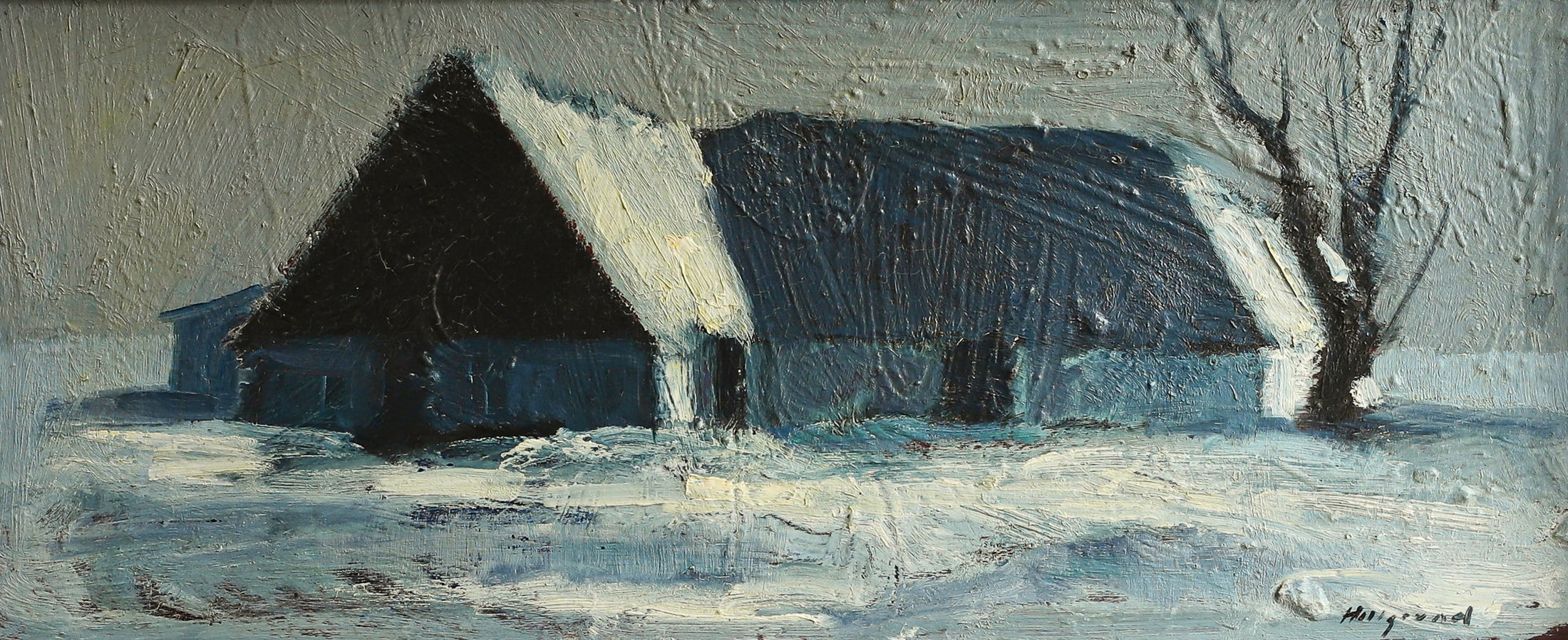 Vintage Art Original Winterscape Oil Painting from Sweden
