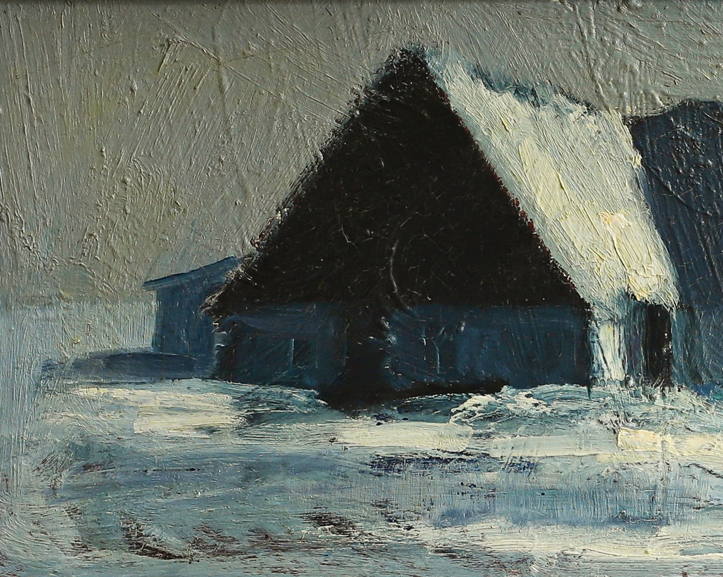 Vintage Art Original Winterscape Oil Painting from Sweden