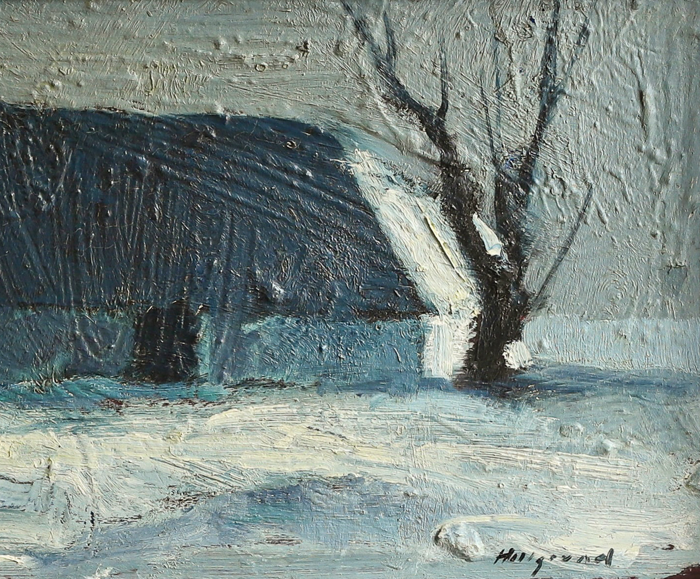 Vintage Art Original Winterscape Oil Painting from Sweden