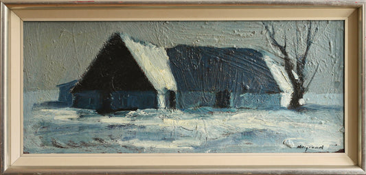 Vintage Art Original Winterscape Oil Painting from Sweden