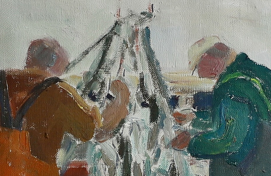 Vintage Mid Century Original Fishermen Oil Painting from Sweden