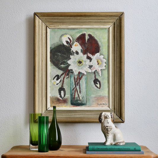 Vintage Art Original Still Life Floral Oil Painting from Sweden